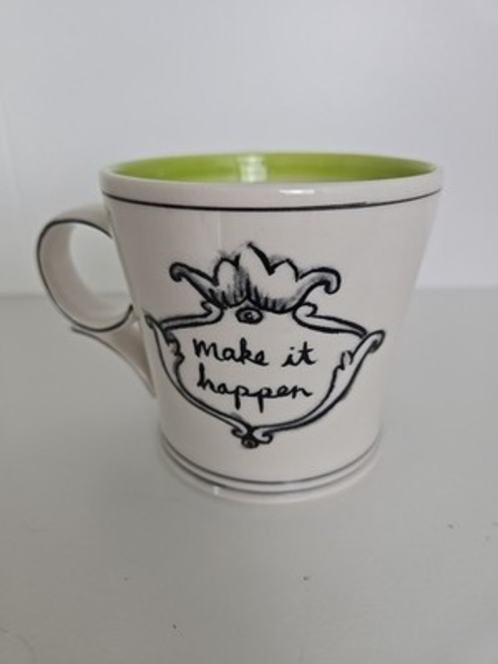 Anthropologie MOLLY HATCH "Make It Happen" Crown Green Stripe 12 Oz Coffee Mug - Picture 7 of 10